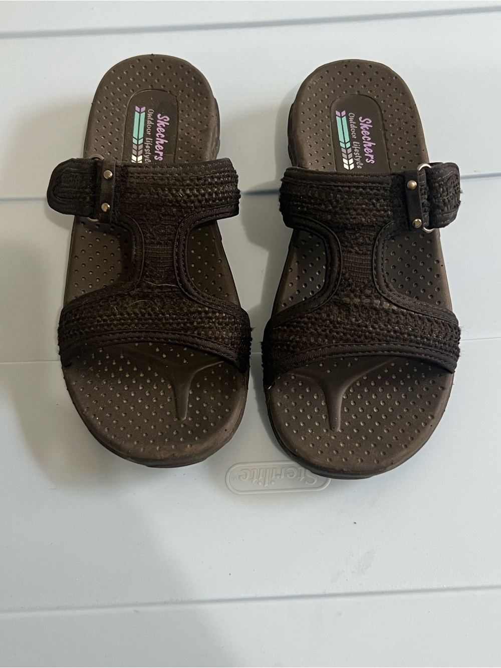 Skechers Women's Dark Brown Slide Sandals with Adjustable Strap
